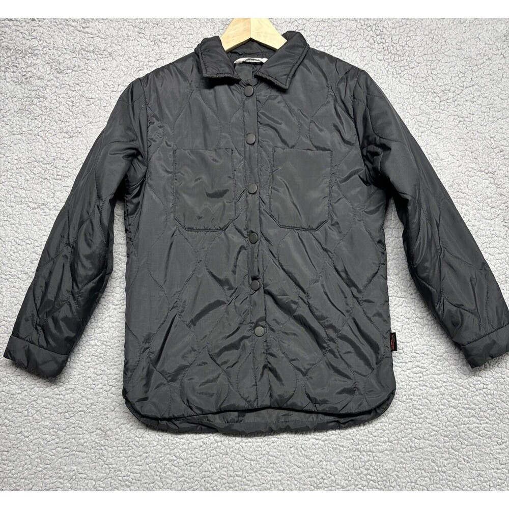 H&M Black Quilted Lightweight Jacket Women Size 12 Snap Buttons Pockets Lined